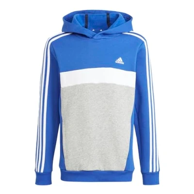 Image of adidas Unisex Kids Tiberio 3 Stripes Colorblock Fleece Hoodie Kids, Semi Lucid Blue/White/Medium Grey Heather, 7 8 Years