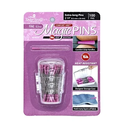 Image of Taylor Seville Originals Comfort Grip Heat Resistant Fine (0.5 x 56mm) Extra Long Magic Pins 100 Pieces