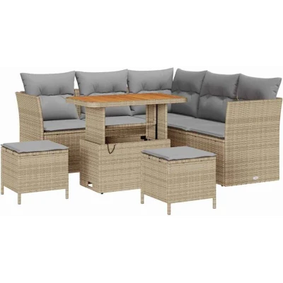 Image of vidaXL 8 Piece Garden Sofa Set with Cushions Beige Poly Rattan Acacia
