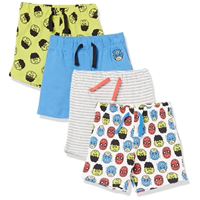 Image of Amazon Essentials Disney Marvel Star Wars Baby Boys&#039; Shorts, Pack of 4, Friends, Premature