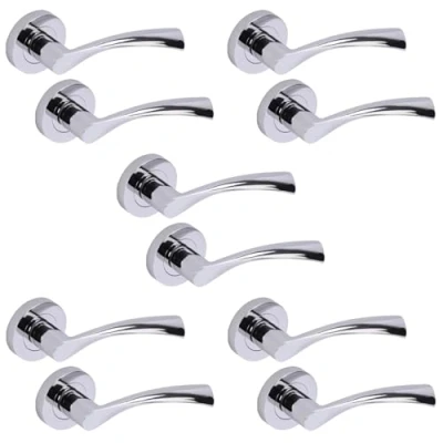 Image of HANDLEZONE® 5 Sets Lobo Lever On Round Rose Door Handles, Internal Passage Latch Handles Polished Chrome