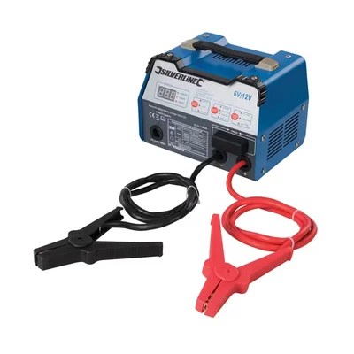 Image of Silverline Automatic Battery Starter Charger 12A 6/12V 8 180Ah Capacity UK
