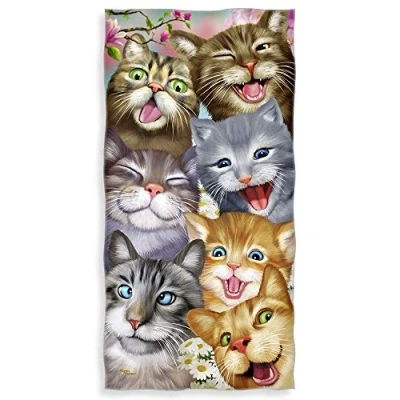 Image of YISUMEI Shower/Beach Towel Cats Selfie 70 cm x 140