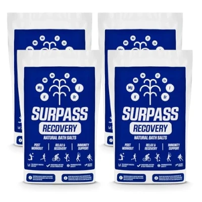 Image of Surpass Natural Recovery Bath Salts After Sport 100% Muscle Brine Post Workout for Fast Recovery, Pain Relief, Soothe Sore Muscles Athletes (4 kg (Pack of 4))