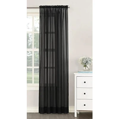 Image of NetCurtainsUK Single Plain Voile Net Curtain Sheer Panels Slot Top Heading (Black, 140cm (55&#039;&#039;) Wide x 183cm (72&#039;&#039;) Drop), (HMPVP01)