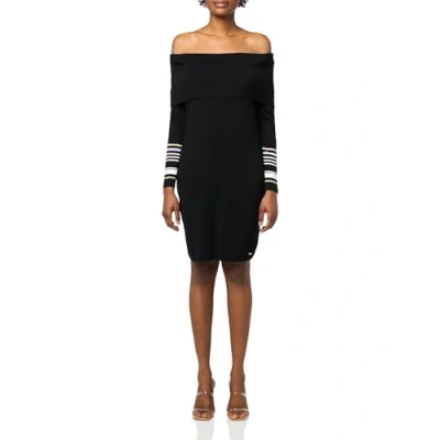 Image of Tommy Hilfiger Women&#039;s Sweater Long Sleeve Off The Shoulder Sportswear Dress Casual, Black Multi, XL