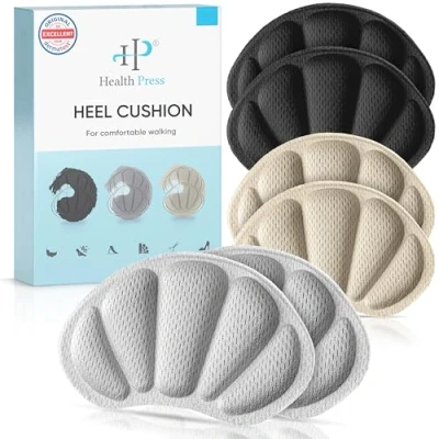 Image of Health Press® Heel Pads for Shoes Premium Cushion Protectors 3 Pairs of Shoe Inserts in Black, Grey, Beige Anti Slip Loose Against Friction and Blisters