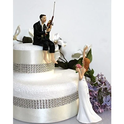 Image of DreamWedding UK Bride and Groom Humorous Cake Topper Sitting/Standing Unusual Funny Couple for Wedding Celebrations, Artificial Resin, Number 29, 5 x 12 cm