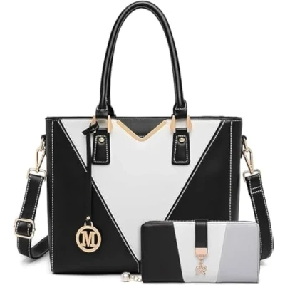 Image of Miss Lulu Women&#039;s LG1641 LP2030 BK Top Handle Bag, Black 2 Set, Einheitsgröße