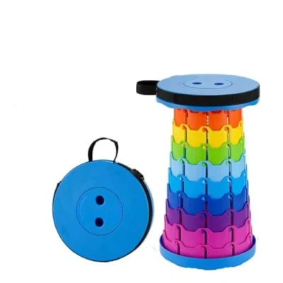 Image of Upgraded Telescopic Retractable Folding Stool Gardens, Camping, and Picnics Lightweight Compact Portable Collapsible Stools FOR Hiking Picnic Travel Easy to Carry (Rainbow Blue)