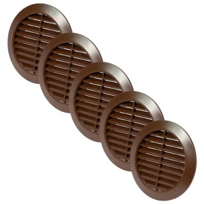 Image of Vent Systems 90 mm / 3.54&#039;&#039; Inch Brown Pack of 5 Air Cover Round Vents Ventilation Grille Integrated Insect Screen HVAC for Bathroom, Home Office, Kitchen