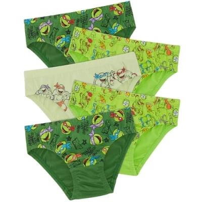 Image of TEENAGE MUTANT NINJA TURTLES Five Pack 100% Cotton TMNT Briefs 7 8 Years Green
