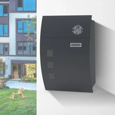 Image of Faboer Wall Mounted Post Letter Box, Weatherproof, Anthracite Grey With Viewing Windows, Nameplate Slot, 2 Keys Easy to Install Lockable, Steel, 45x32x10 cm, 2.3 kg