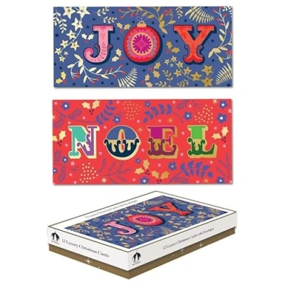 Image of Tallon Festive Wonderland XCA0218 Luxury Slim Christmas Xmas Cards, Box of 12, Joy/Noel