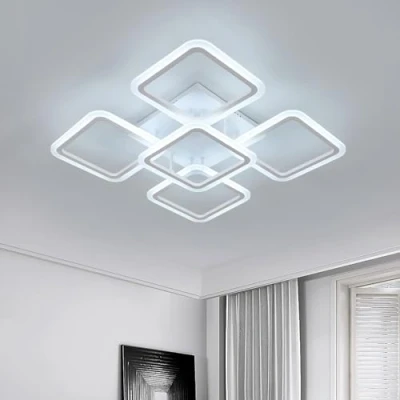 Image of Comely Ceiling Lights LED, 70W Lamp LED Fixture, Dining Room Ceiling, Squares White Chandeliers for Living Bedroom Room, 6500K Cool Light