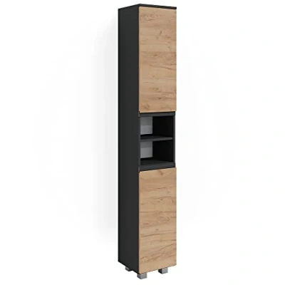Image of Vicco Bathroom cabinet J Shape, Anthracite/Oak, 30 x 190 cm