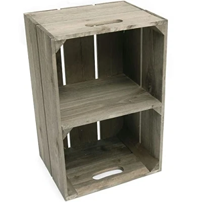 Image of Jones &amp; Grey Vintage Style Rustic Wooden Apple Fruit Crate Bushel Box with Shelf