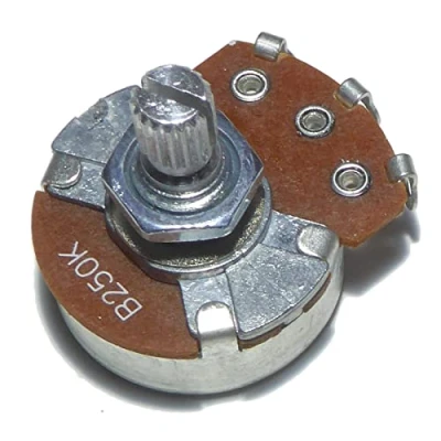 Image of B250K linear guitar potentiometer 24mm diameter 15mm shaft tone volume