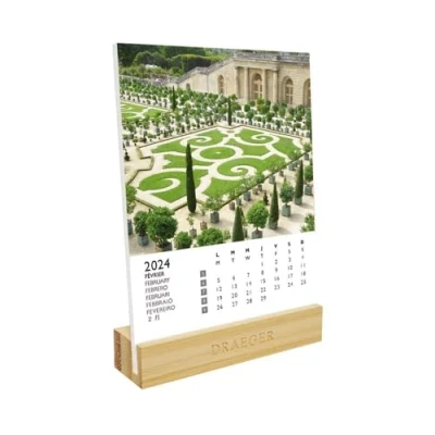 Image of DRAEGER PARIS Calendar on Base Gardens 2024 12 x 16.5 cm Year 7 Languages Monthly Desk Decoration Bamboo FSC® Certified Paper Vegetable Inks