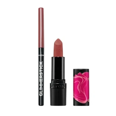 Image of Avon Ultra Duo Lipstick &amp; Lip Liner, Brown Kit, Long Lasting Contour Matte Finish Lipstick, Marvelous Mocha and Simply Spice