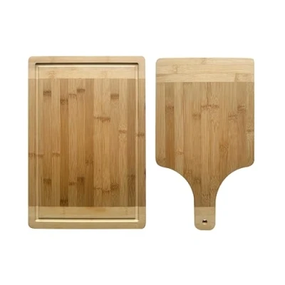 Image of MantraRaj Bamboo Chopping Board and Paddle Pizza 38x25cm Large Wooden Multi Purpose Cutting with Juice Groove for Carving Meat, Vegetables, Cheese Bread Any Kitchen