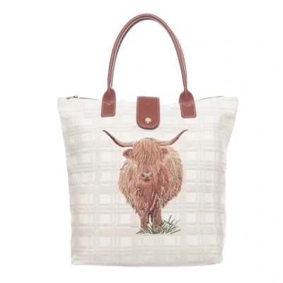 Image of Signare Tapestry Highland Cow Collection Folding Shopper Bag, Compact, Reusable and Eco Friendly Handbag, Rustic Style