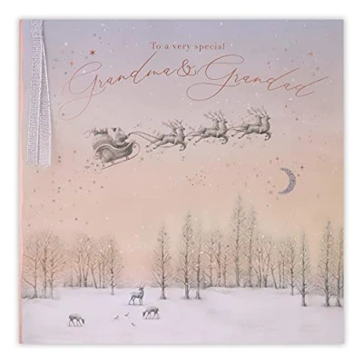 Image of Clintons: Sleigh Over Woodland Stags Grandma &amp; Grandad Christmas Card, Multi Colour, 192 x 192, 1150533