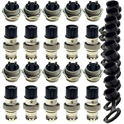 Image of Aviation Connector 2 Pin, Ltsstoreuk 20Pcs GX16 2P 16MM Thread Male Female Wire Panel Metal Plug 5A 200V Circular Chassis Mount Socket with 10Pcs Waterproof Caps