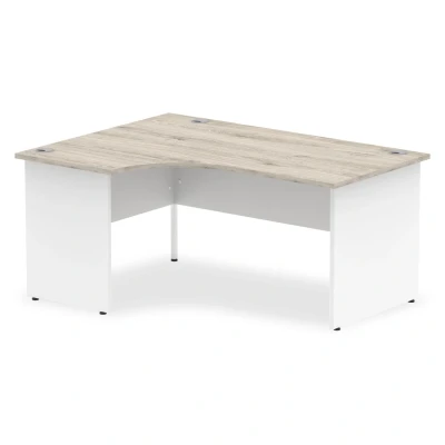 Image of Impulse 1600mm Left Crescent Desk Grey Oak Top White Panel End Leg