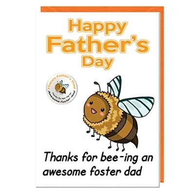Image of AK Giftshop Funny Humour Joke Father&#039;s Day Bee Themed Card And Badge For A Foster Dad Thanks ing An Awesome