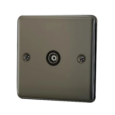 Image of ASAB 1 Gang TV Socket Outlet Isolated Coaxial PGM 33629 Black Nickel Standard UK Easy Installation Commercial and Residential Use Design Smooth Sleek Round Corners
