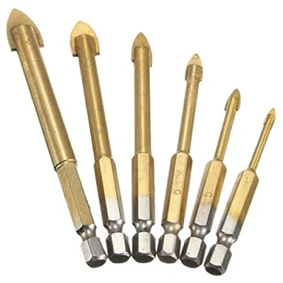 Image of NUZAMAS Set of 6 Titanium Coated Glass Drill Bits with 1/4&quot; Hex Shank for Ceramic Tile Marble Mirror and Glass, 4mm 5mm 6mm 8mm 10mm 12mm