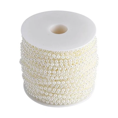 Image of 40m/roll 4mm Artificial Pearl String Ornaments Simulated Beads Chain for Pary Wedding(Beige)