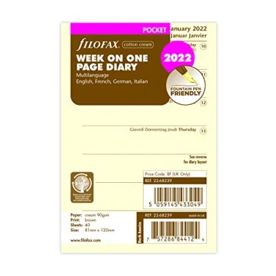 Image of Filofax Pocket Week per Page 4 Language Cotton Cream 2022 Diary