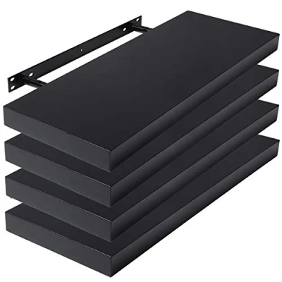 Image of Lestarain floating Shelves 4 sets Wall MDF Matte Storage Display Shelf,PU Paint Super Durable Attractive and Contemporary Design,black