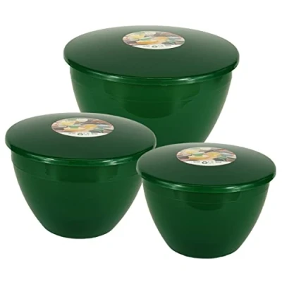Image of Just Pudding Basins 3 Larger Bowl Sizes and Lids in 1 Set, 1x 1.5 Pint (850ml), 2 (1.14lt), (1.71lt) Emerald