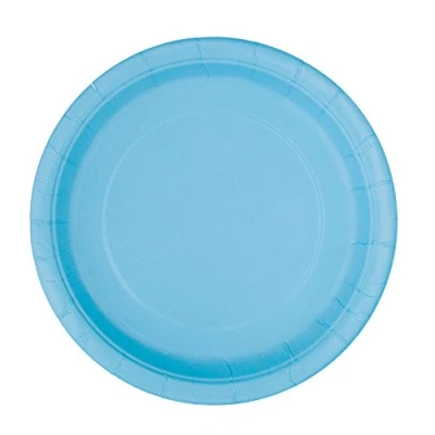 Image of Powder Blue Solid Round Paper Dessert Plates (17cm) 8 Count Vibrant for Parties and Events, Perfect Appetizers, Snacks, Desserts