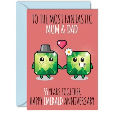 Image of Cute Emerald Anniversary Card for Mum &amp; Dad 55 Years Together Happy 55th Wedding Cards Mum, A5 Greeting Fifty Fifth Anniversaries