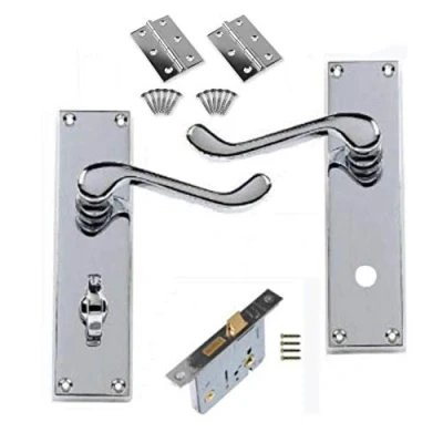 Image of DISCOUNT HARDWARE UK Victorian Door Handles Internal for Interior Doors, with Lock, Silver or Chrome Set Lock (Bath Pack)