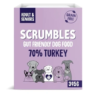 Image of Scrumbles Natural Wet Dog Food, Grain Free Recipe with 70% Turkey and Slippery Elm, 7x 395g