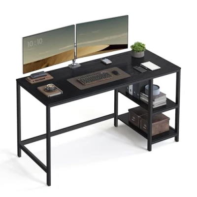 Image of VASAGLE Computer Desk, Writing Desk with 2 Shelves on Left or Right, Work Table for Office Living Room, Steel Frame, Industrial, Ebony Black LWD055B02