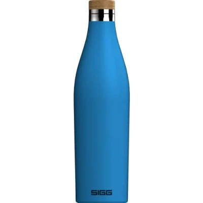Image of SIGG Insulated Water Bottle Meridian Leakproof Extra Slim BPA Free Plastic Double Walled 18/8 Stainless Steel Bamboo Screw Top Blue 0.5 L