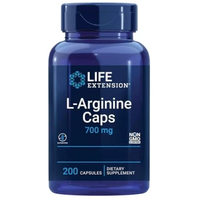 Image of Life Extension L Arginine, 700mg, high dose, 200 Vegan Capsules, Gluten Free, Vegetarian, Soy GMO Free