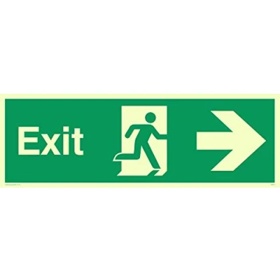 Image of Viking Signs SB443 L31 P &quot;Exit&quot; Sign, Right Arrow, Semi rigid Photo luminescent Plastic, 100 mm H x 300 W