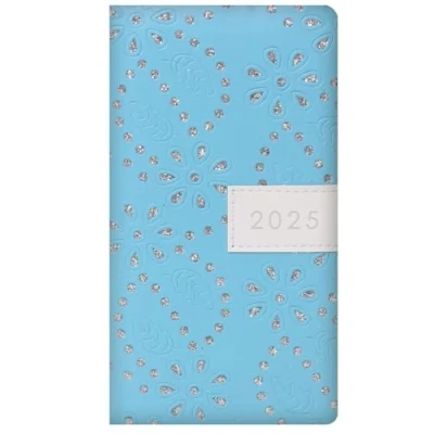 Image of 2025 Stylish Blue Glitter Flower Design Slimline Soft Cover Diary Week to View