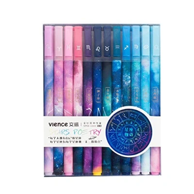 Image of Jisomin 12pcs Constellation Gel Ink Pens, Creative Galaxy 0.5mm Extra Fine Ballpoint Pen, Promotional Gift Stationery School Office Supply (Black Ink)