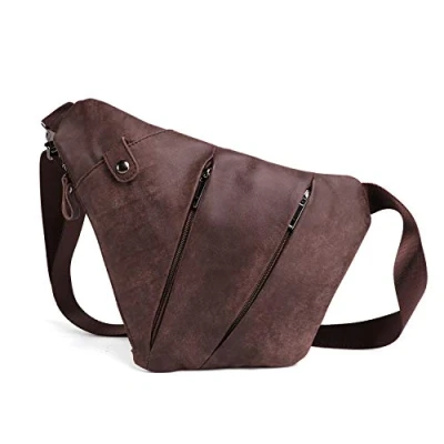 Image of FANDARE Anti Theft Sling Chest Pack for Men Genuine Leather Crossbody Shoulder Bag Segmented Crossover Backpack Business Travel Cycling Camping Hiking One Strap Daypack Waterproof Dark Brown