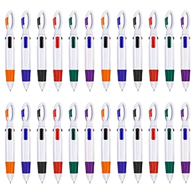 Image of KAHEIGN 24Pcs Shuttle Pens, 4 in 1 Multicolor Pens Retractable Ballpoint with Buckle Keychain on Top for Office School Supplies Students Children (6 Colors)