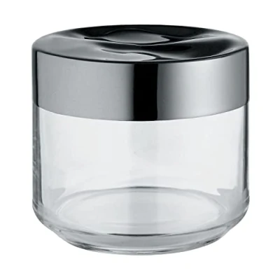 Image of Alessi Julieta LC07 Design Hermetic Kitchen Jar, Glass Body with Stainless Steel 18/10 Lid, 50 cl, Grey