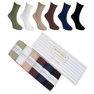Image of Tafluxe Responce 6 Pairs, Ultra Soft Cotton Socks for Women &amp; Men, Breathable, Durable, Stretchable, Colourful, with a Gift Box (Brown Green Tones) L XL